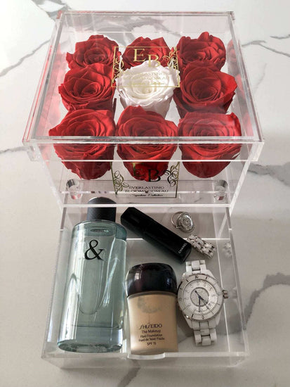 9 Rose Acrylic Crystal Box Red I - Everlasting Blooms Vic