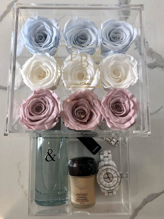 9 Rose Acrylic Crystal Box Sweet Hues - Everlasting Blooms Vic