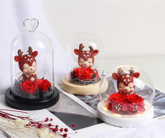 Baby Raindeer Rose Dome with LED - Everlasting Blooms Vic