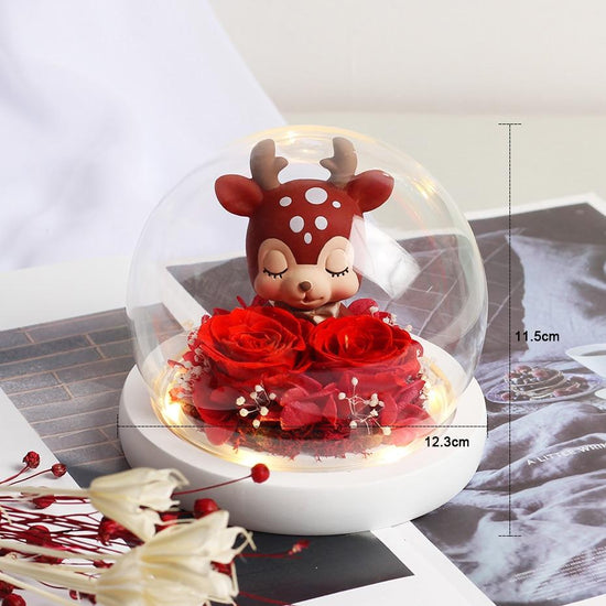 Baby Raindeer Rose Dome with LED - Everlasting Blooms Vic