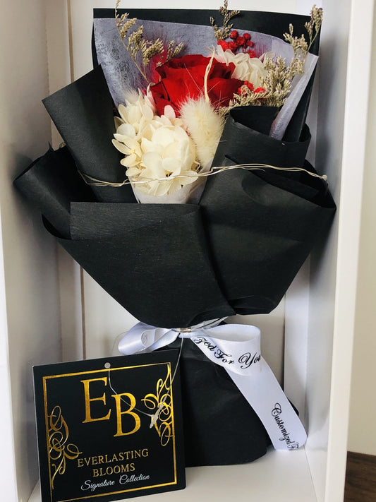 Bel Amour Red on White Floral Bouquet - Everlasting Blooms Vic