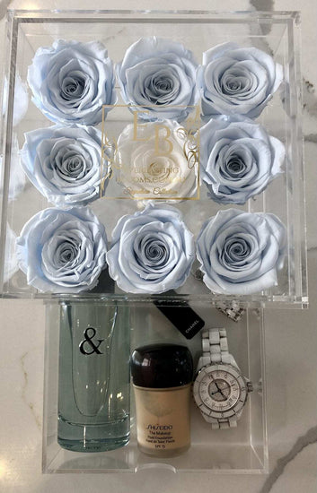 9 Rose Acrylic Crystal Box Blue I.