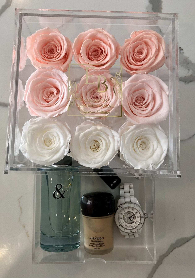 9 Rose Acrylic Crystal Box Peach Ombre.
