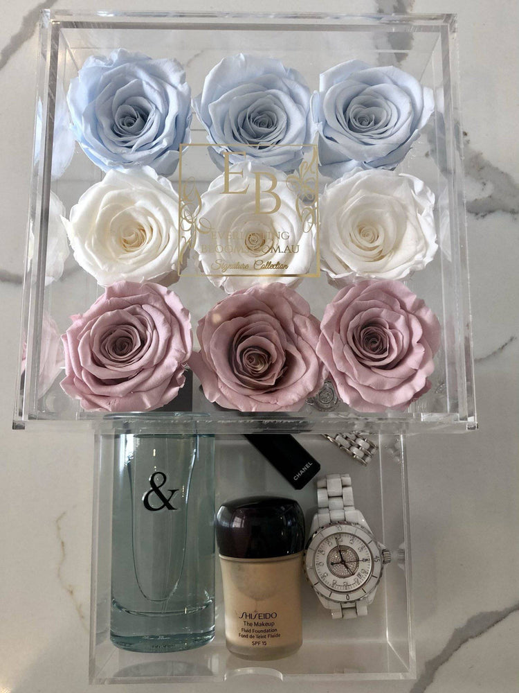 9 Rose Acrylic Crystal Box Sweet Hues.