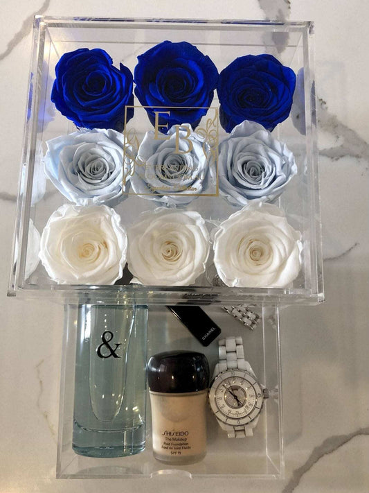 9 Rose Acrylic Crystal Box Blue Ombre.