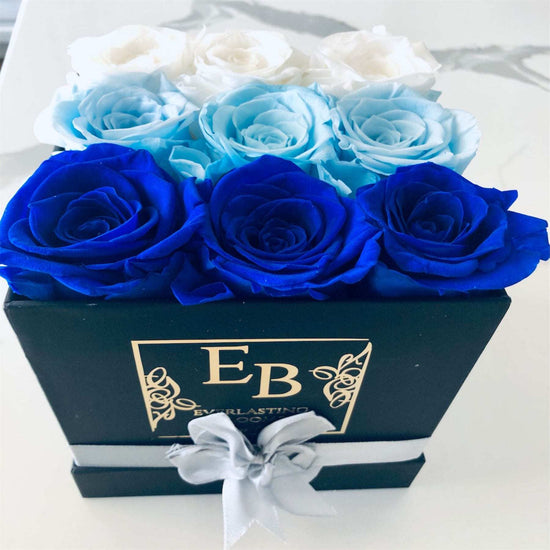 Blue Ombre Square Rose Hat Box.