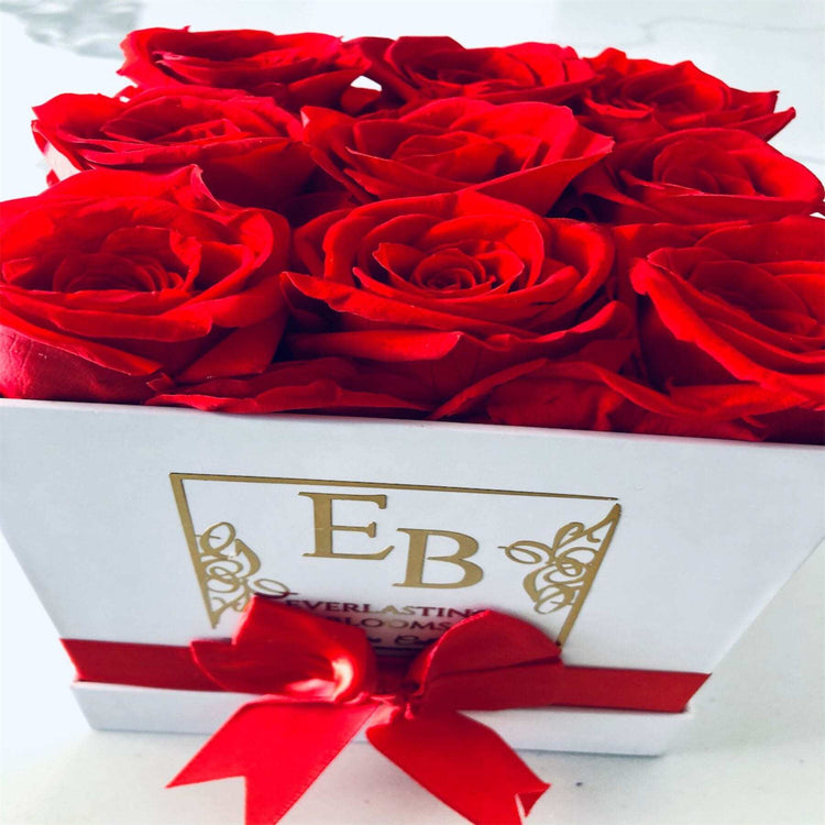 Everlasting Blooms Red Square Rose Hat Box.