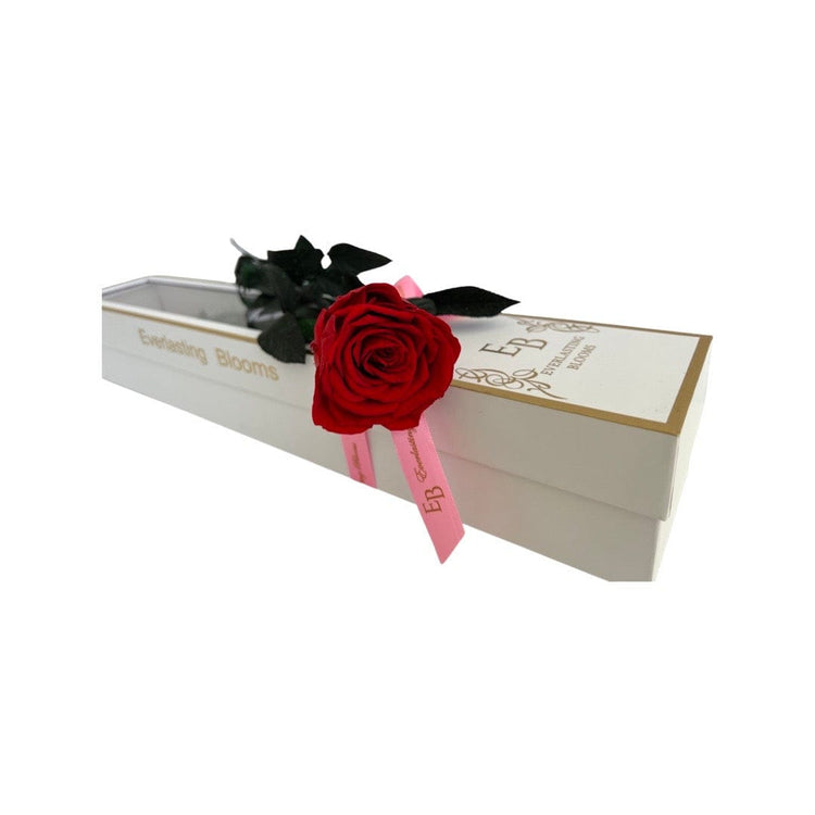 Long Stem rose with white hat box - Red.